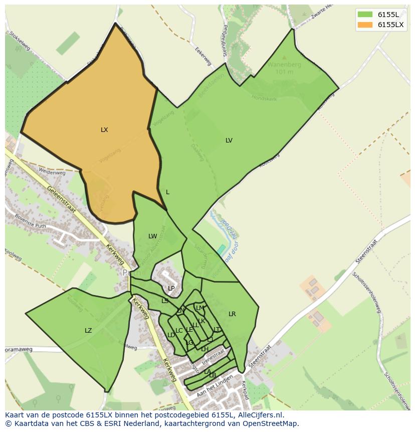 Afbeelding van het postcodegebied 6155 LX op de kaart.