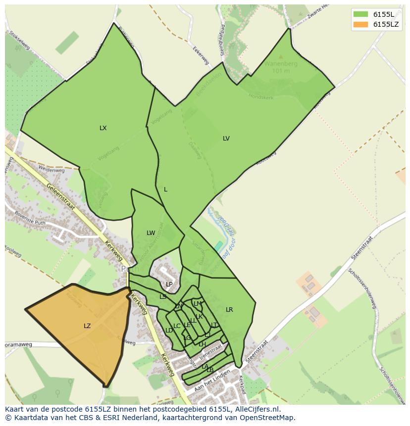 Afbeelding van het postcodegebied 6155 LZ op de kaart.