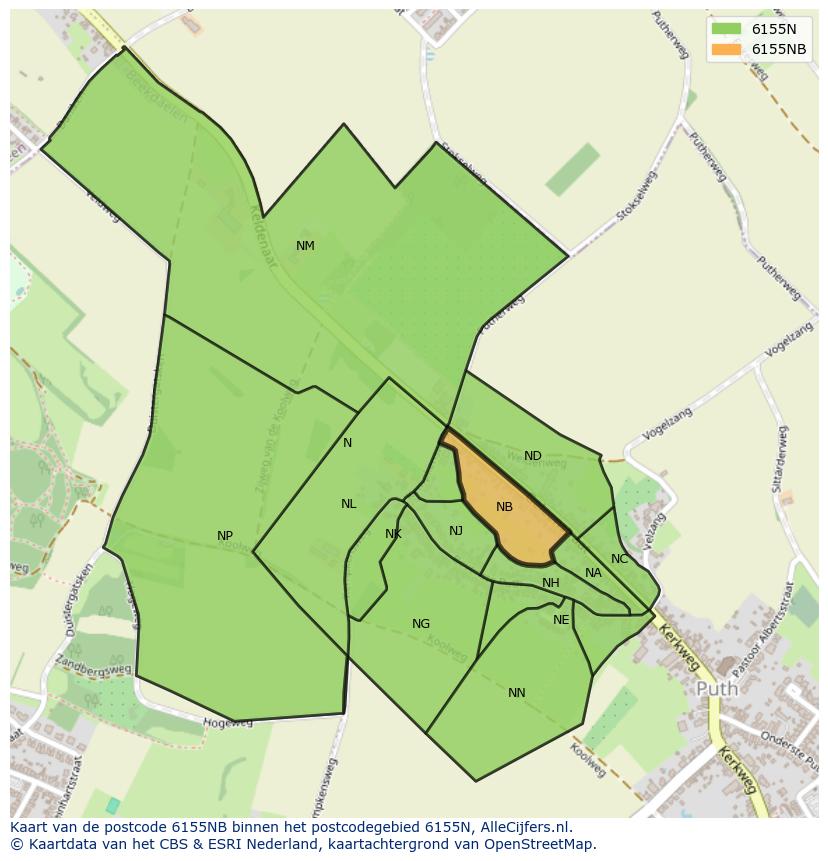 Afbeelding van het postcodegebied 6155 NB op de kaart.
