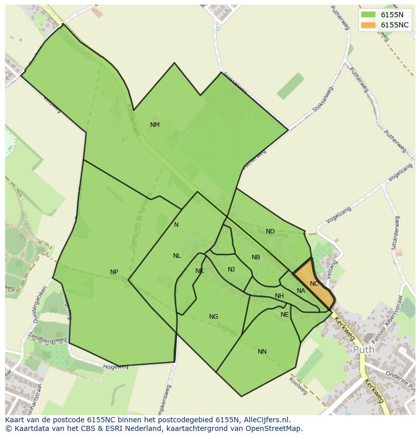 Afbeelding van het postcodegebied 6155 NC op de kaart.