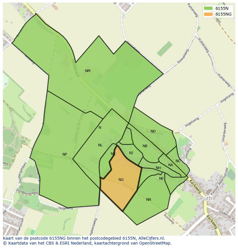 Afbeelding van het postcodegebied 6155 NG op de kaart.