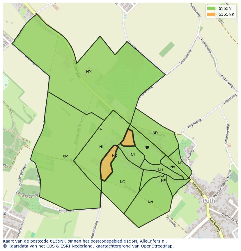 Afbeelding van het postcodegebied 6155 NK op de kaart.