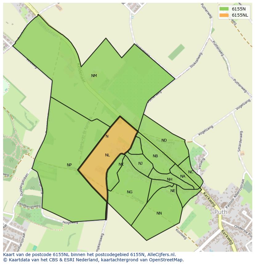 Afbeelding van het postcodegebied 6155 NL op de kaart.