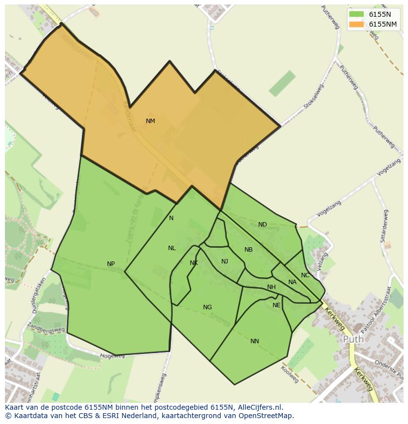 Afbeelding van het postcodegebied 6155 NM op de kaart.