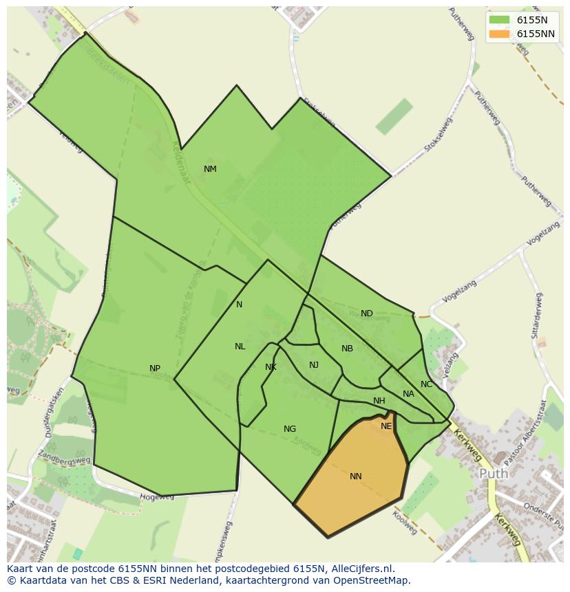 Afbeelding van het postcodegebied 6155 NN op de kaart.
