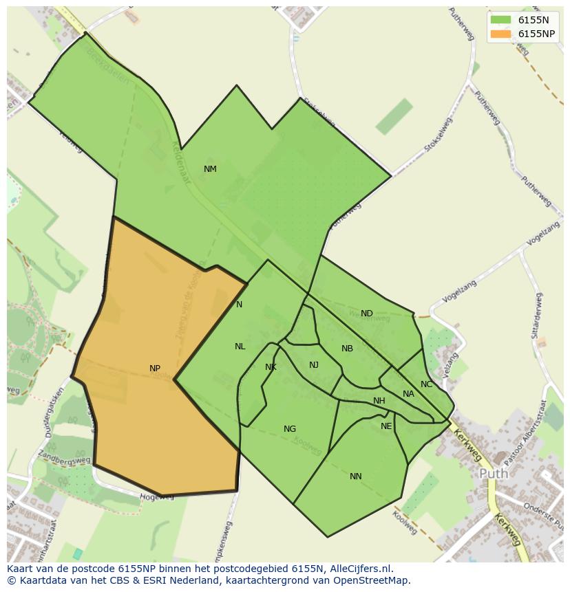 Afbeelding van het postcodegebied 6155 NP op de kaart.