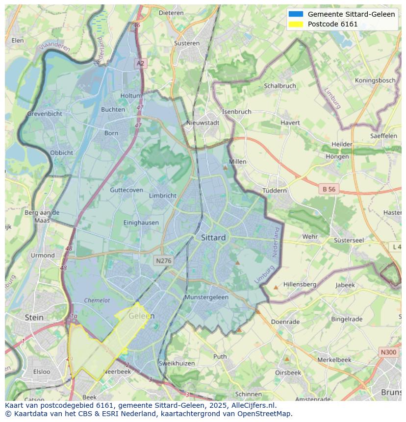 Afbeelding van het postcodegebied 6161 op de kaart.