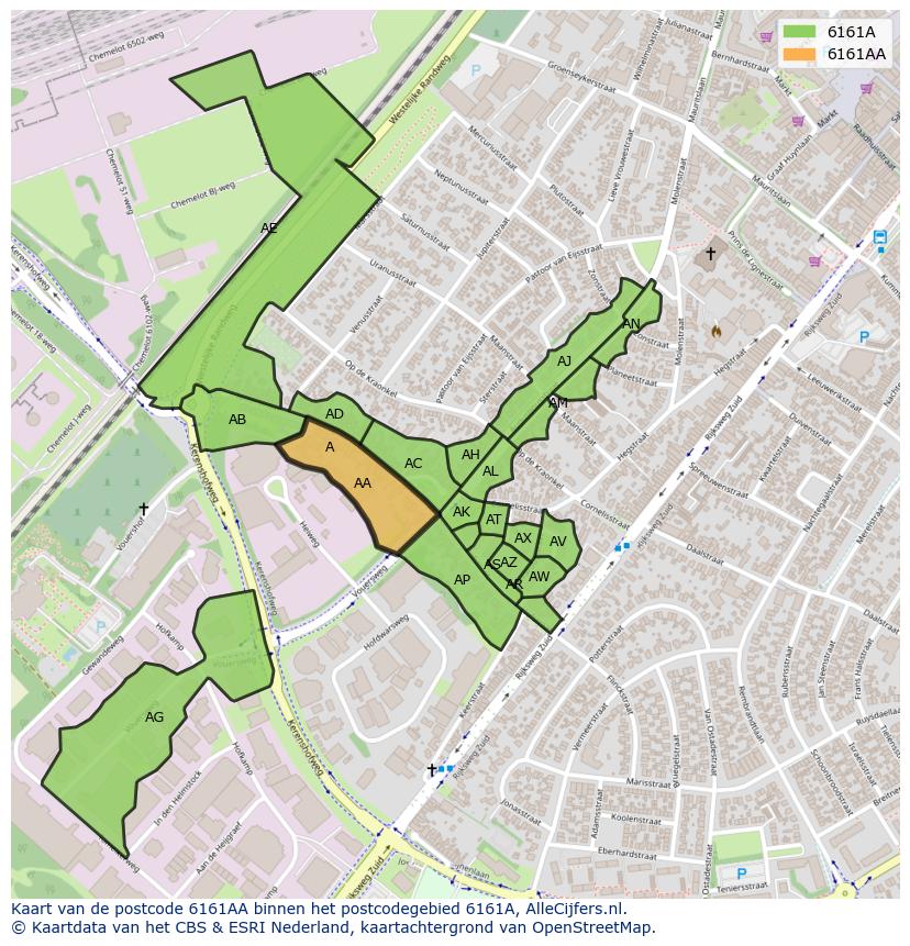 Afbeelding van het postcodegebied 6161 AA op de kaart.