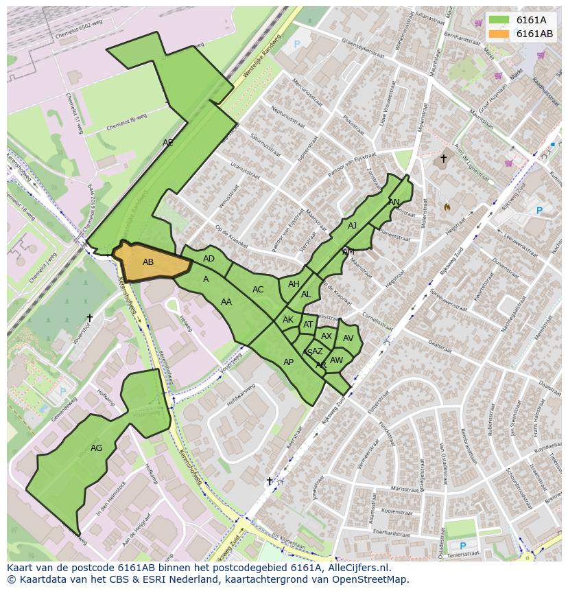 Afbeelding van het postcodegebied 6161 AB op de kaart.