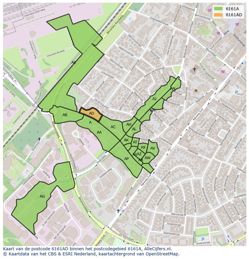 Afbeelding van het postcodegebied 6161 AD op de kaart.