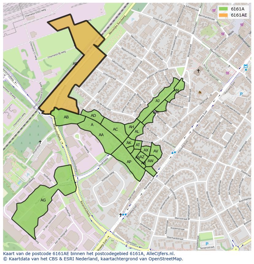 Afbeelding van het postcodegebied 6161 AE op de kaart.