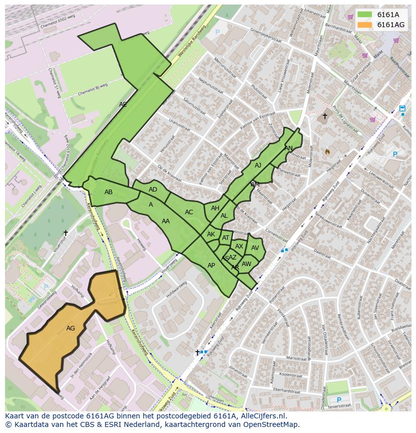 Afbeelding van het postcodegebied 6161 AG op de kaart.