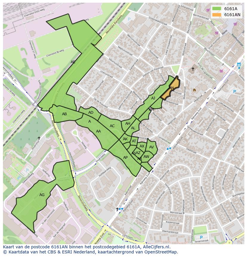 Afbeelding van het postcodegebied 6161 AN op de kaart.
