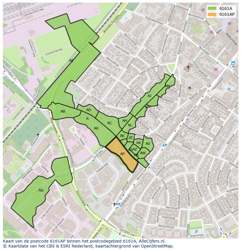 Afbeelding van het postcodegebied 6161 AP op de kaart.