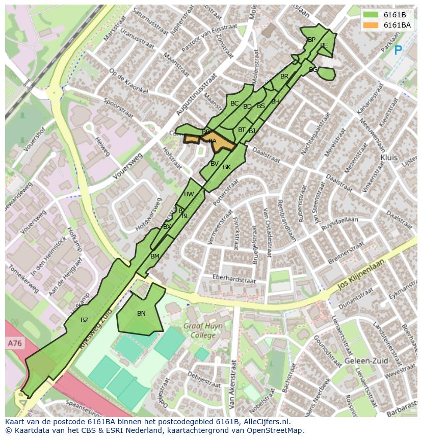 Afbeelding van het postcodegebied 6161 BA op de kaart.