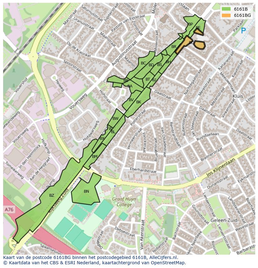 Afbeelding van het postcodegebied 6161 BG op de kaart.