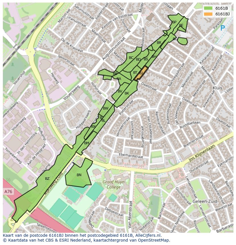 Afbeelding van het postcodegebied 6161 BJ op de kaart.