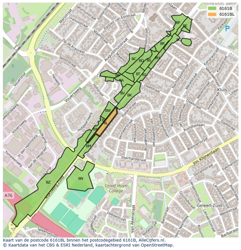 Afbeelding van het postcodegebied 6161 BL op de kaart.