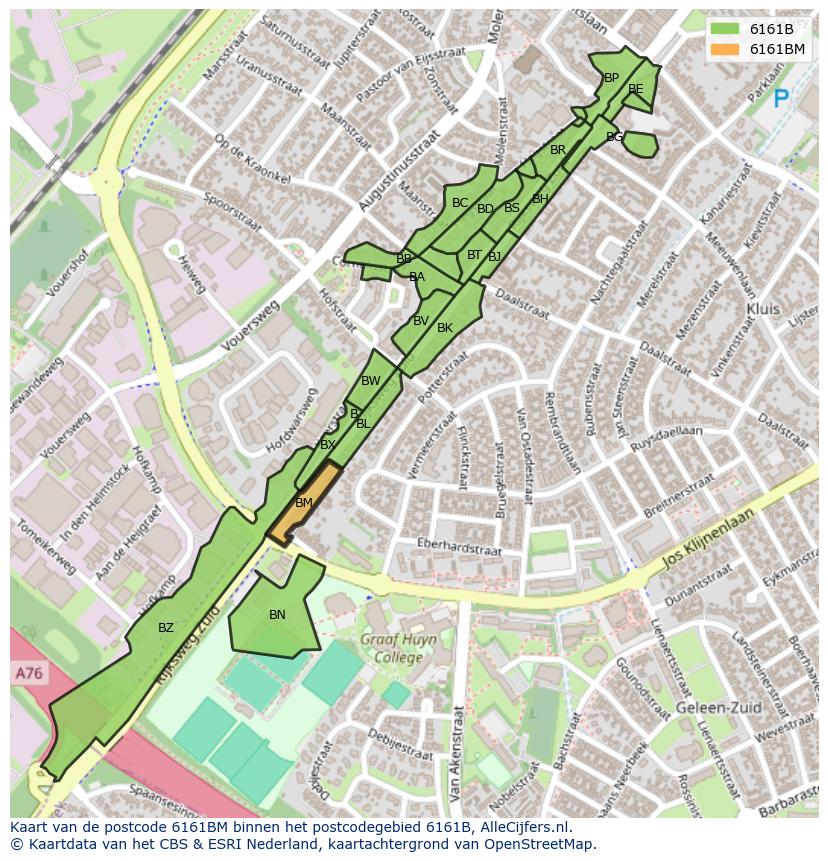 Afbeelding van het postcodegebied 6161 BM op de kaart.