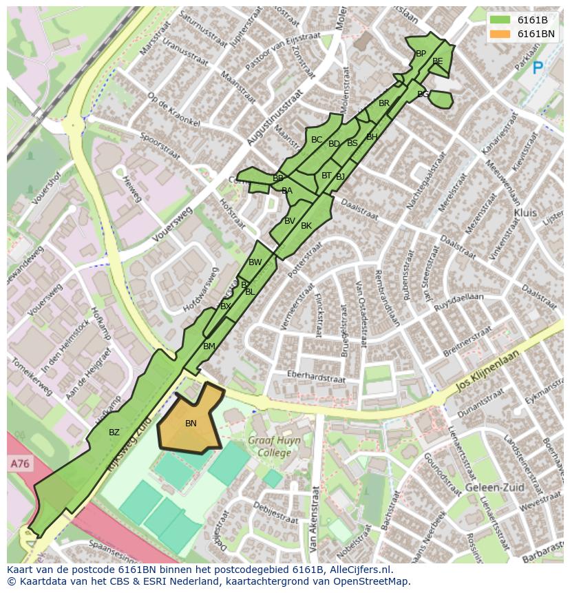 Afbeelding van het postcodegebied 6161 BN op de kaart.