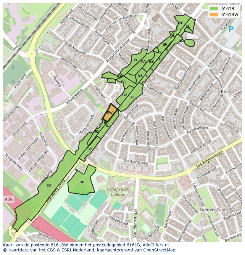Afbeelding van het postcodegebied 6161 BW op de kaart.