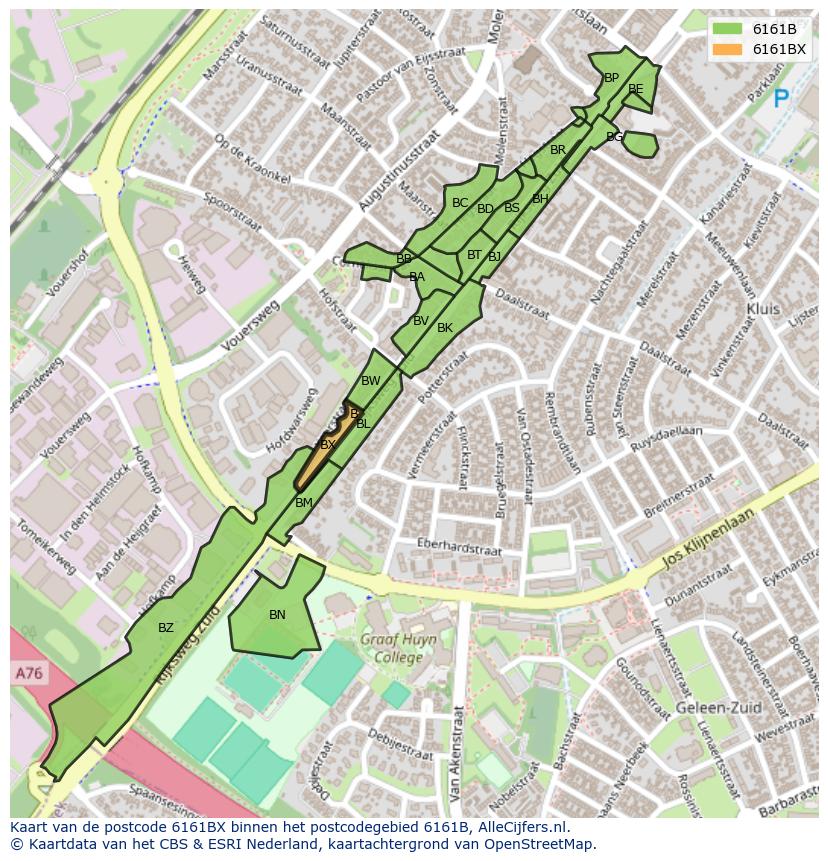 Afbeelding van het postcodegebied 6161 BX op de kaart.