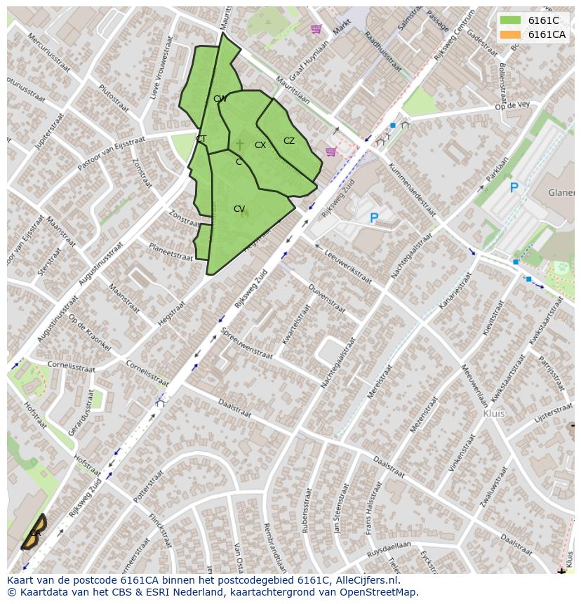 Afbeelding van het postcodegebied 6161 CA op de kaart.