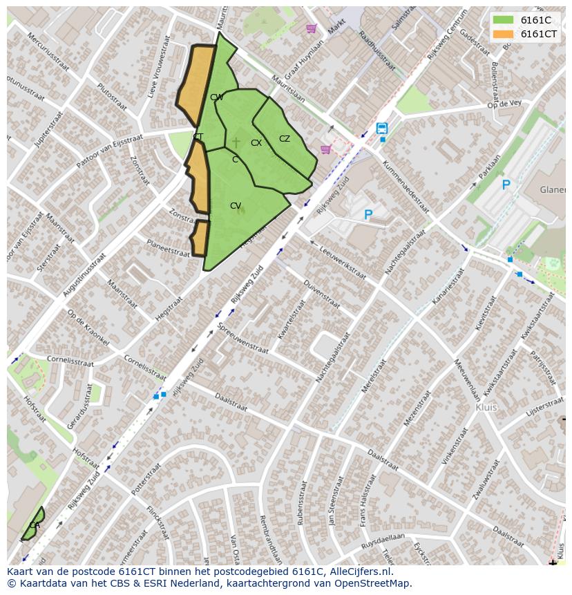 Afbeelding van het postcodegebied 6161 CT op de kaart.