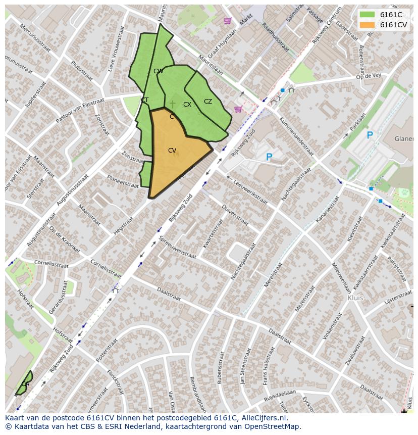 Afbeelding van het postcodegebied 6161 CV op de kaart.