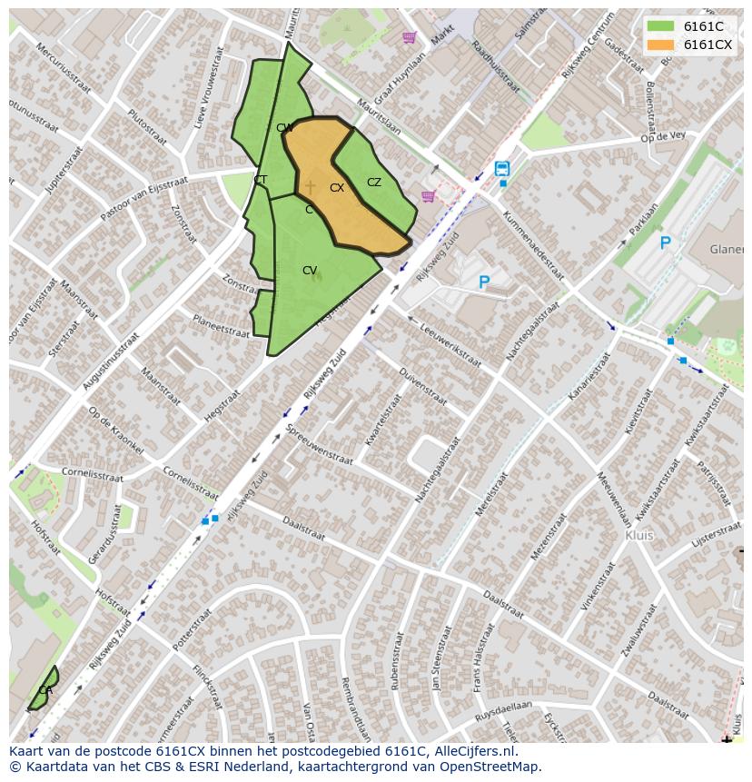 Afbeelding van het postcodegebied 6161 CX op de kaart.