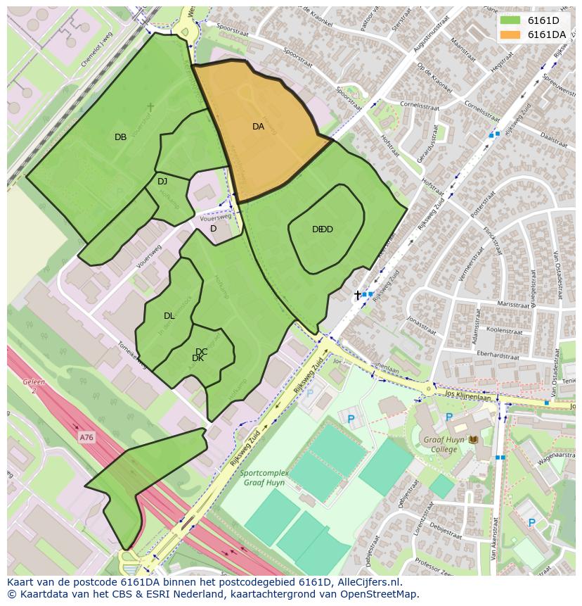 Afbeelding van het postcodegebied 6161 DA op de kaart.