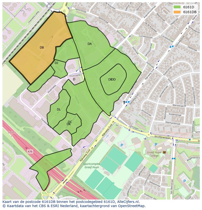 Afbeelding van het postcodegebied 6161 DB op de kaart.