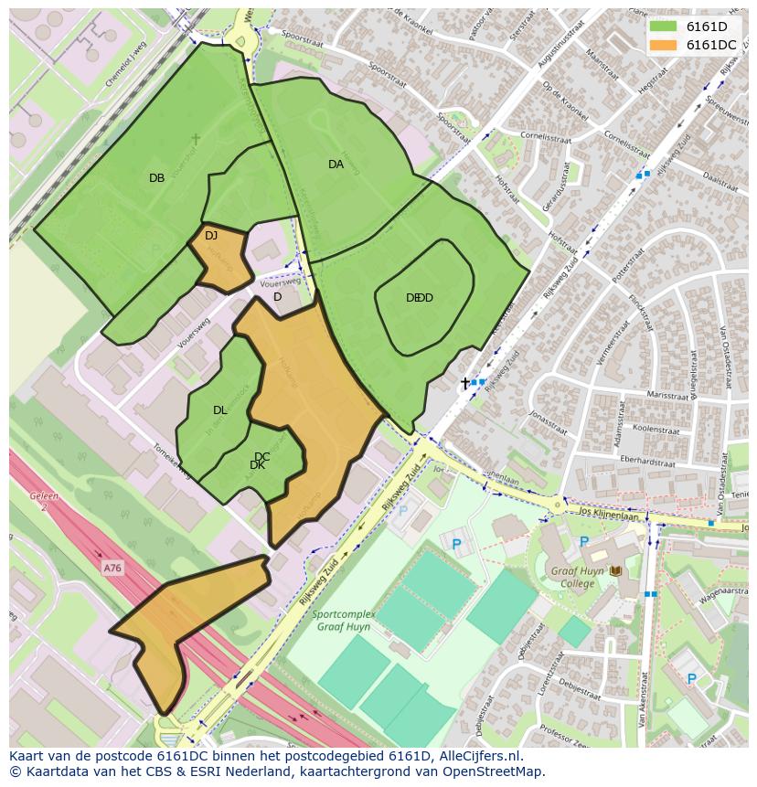 Afbeelding van het postcodegebied 6161 DC op de kaart.