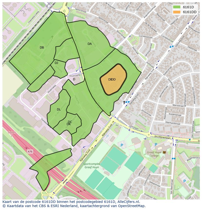 Afbeelding van het postcodegebied 6161 DD op de kaart.