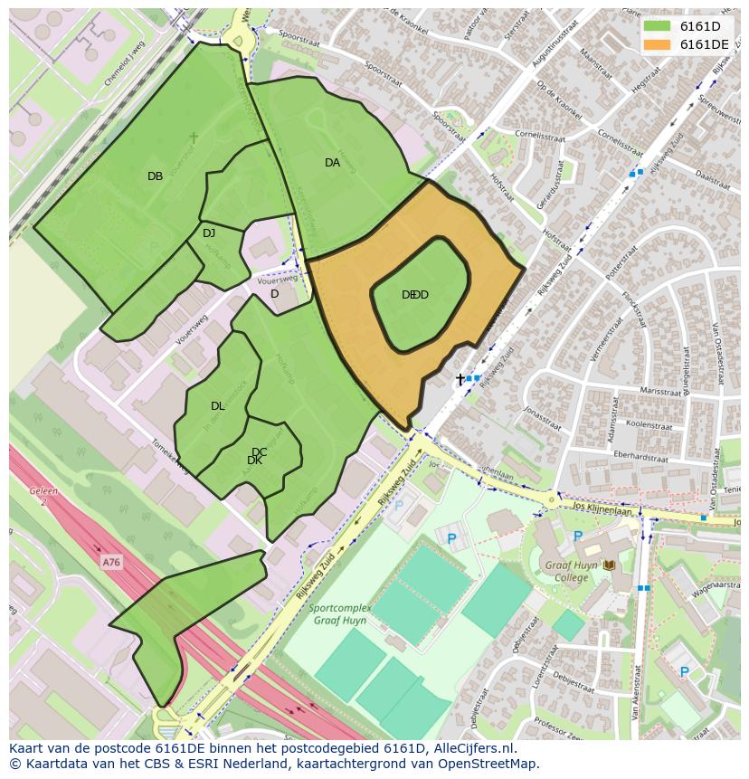 Afbeelding van het postcodegebied 6161 DE op de kaart.