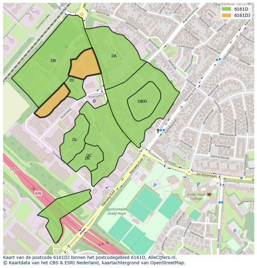 Afbeelding van het postcodegebied 6161 DJ op de kaart.