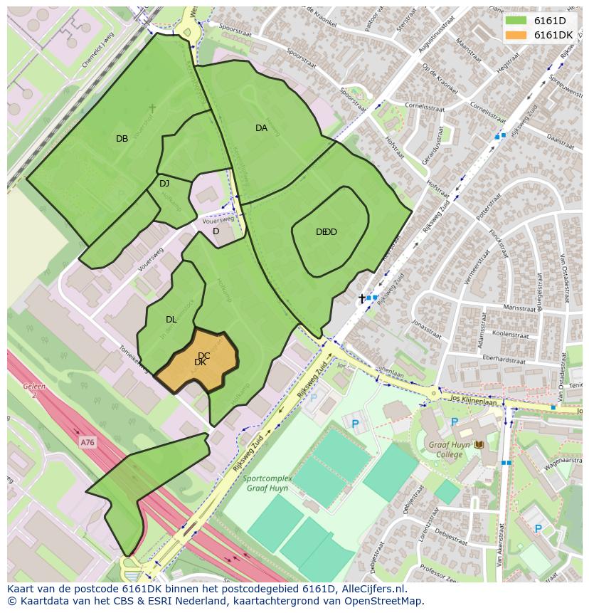Afbeelding van het postcodegebied 6161 DK op de kaart.