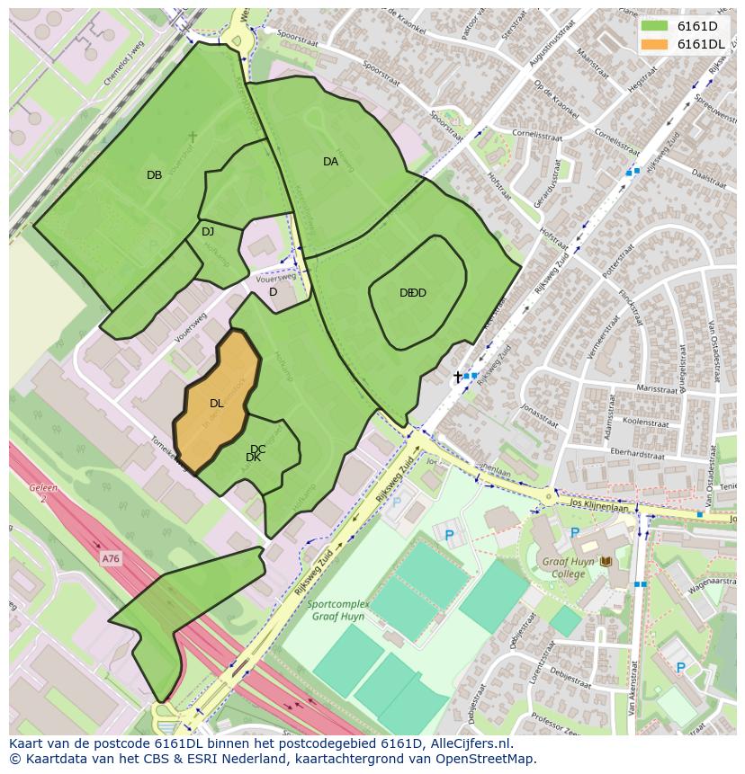 Afbeelding van het postcodegebied 6161 DL op de kaart.