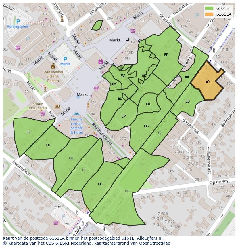 Afbeelding van het postcodegebied 6161 EA op de kaart.