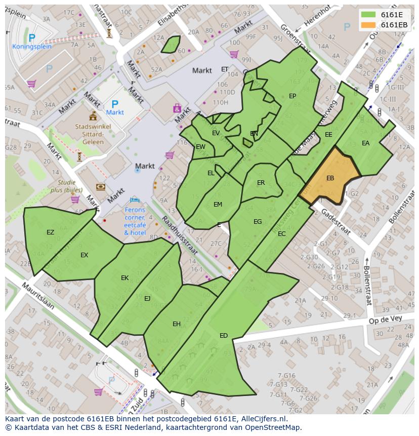 Afbeelding van het postcodegebied 6161 EB op de kaart.