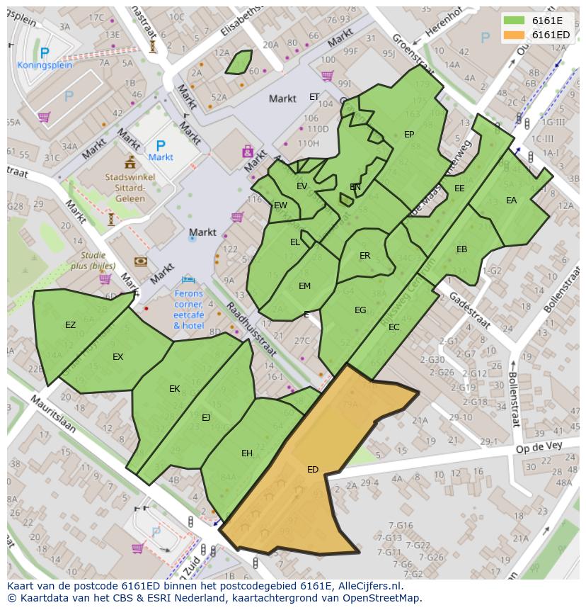 Afbeelding van het postcodegebied 6161 ED op de kaart.