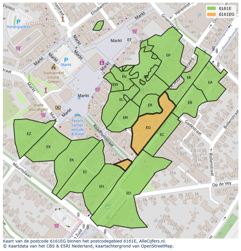 Afbeelding van het postcodegebied 6161 EG op de kaart.