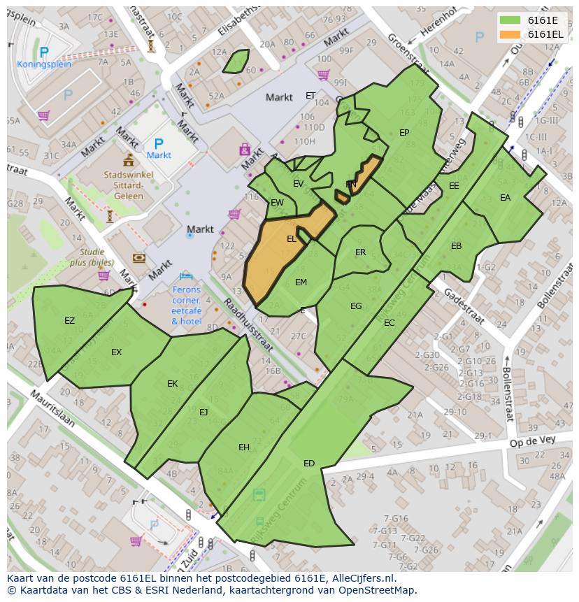 Afbeelding van het postcodegebied 6161 EL op de kaart.
