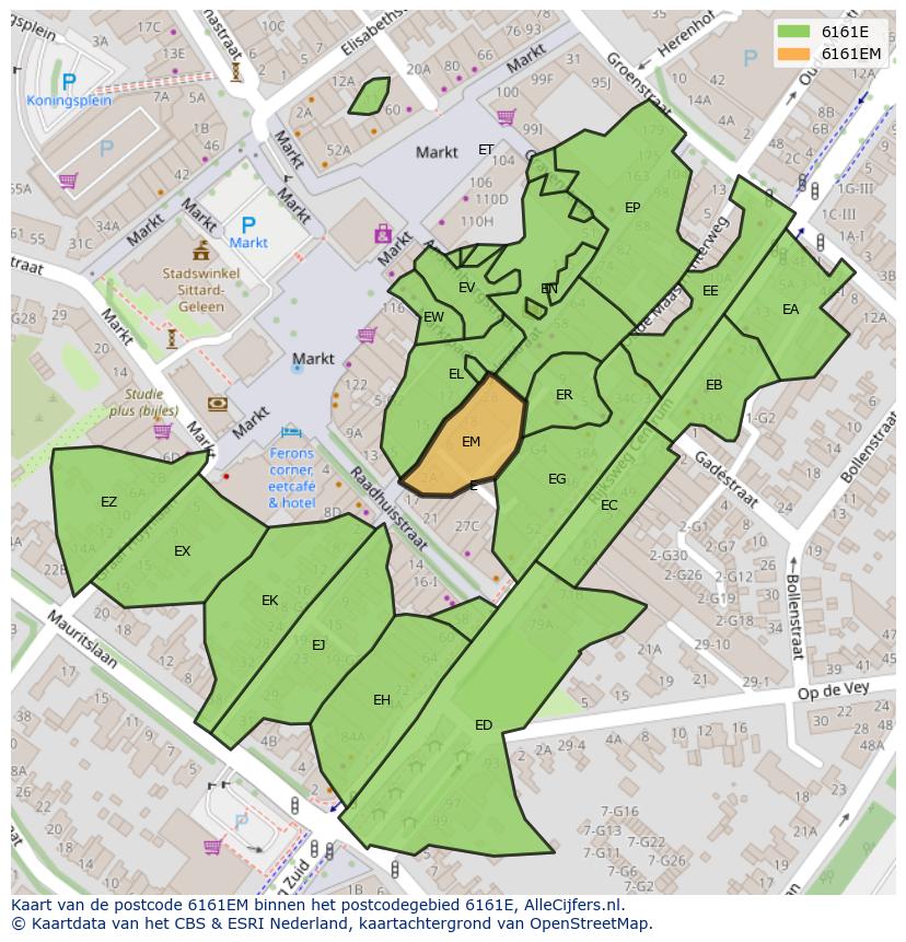 Afbeelding van het postcodegebied 6161 EM op de kaart.