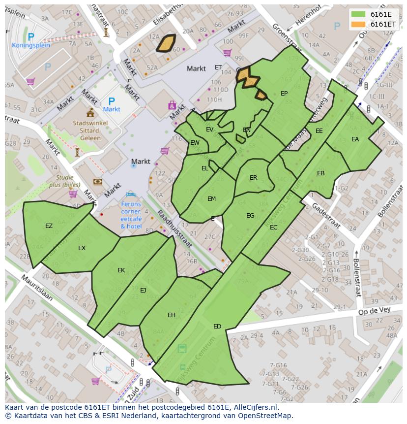 Afbeelding van het postcodegebied 6161 ET op de kaart.
