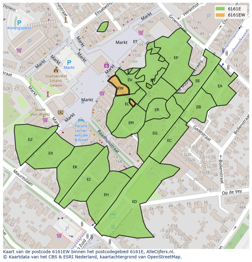 Afbeelding van het postcodegebied 6161 EW op de kaart.