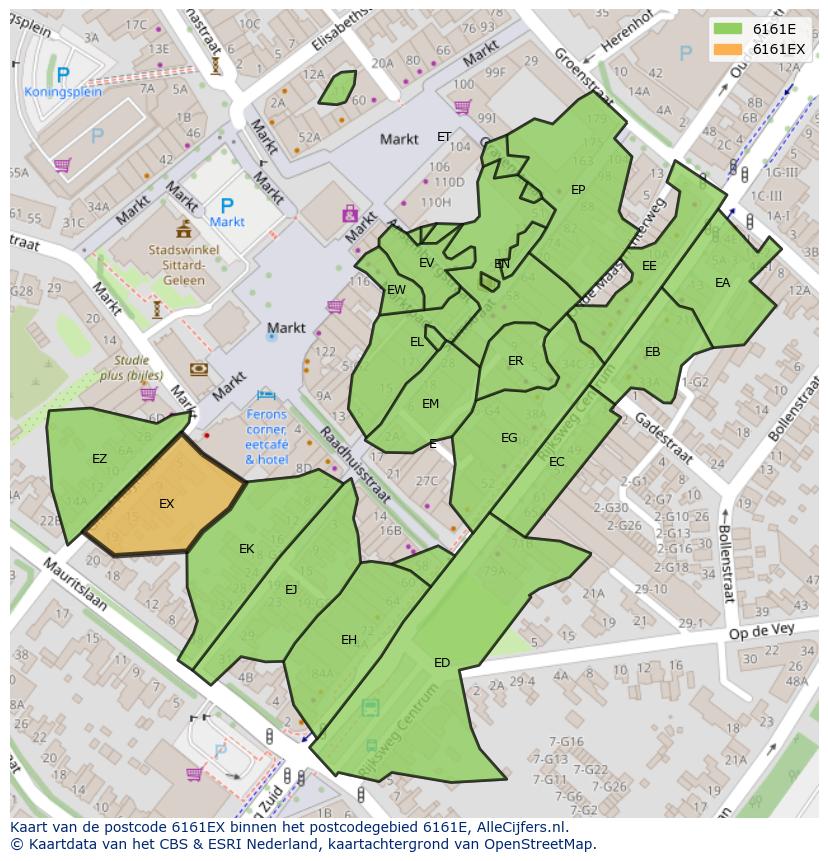 Afbeelding van het postcodegebied 6161 EX op de kaart.