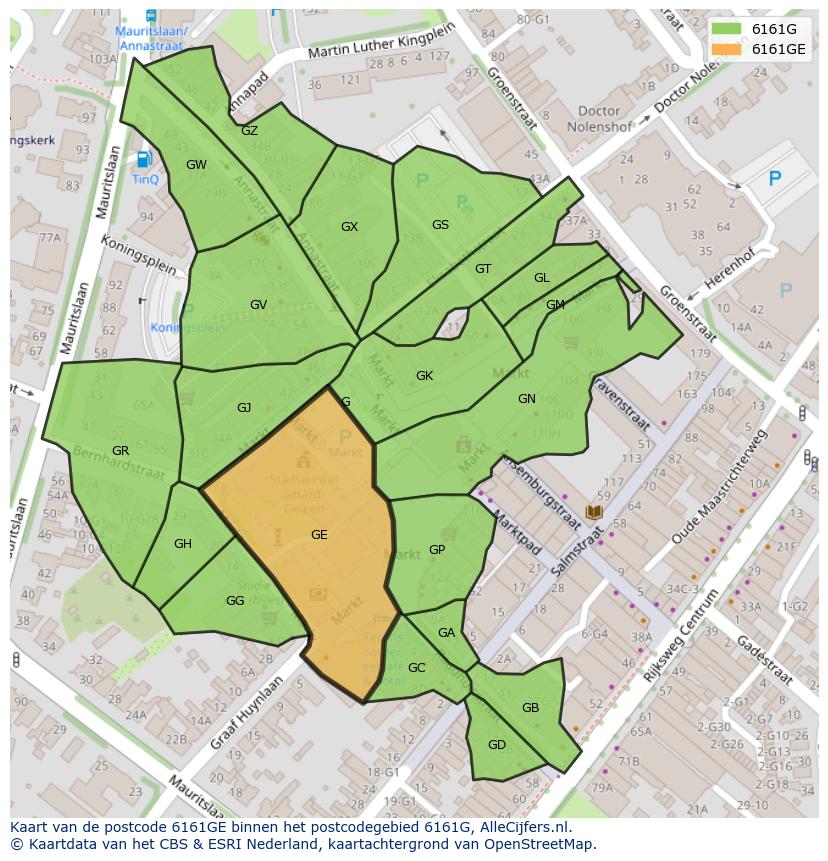 Afbeelding van het postcodegebied 6161 GE op de kaart.
