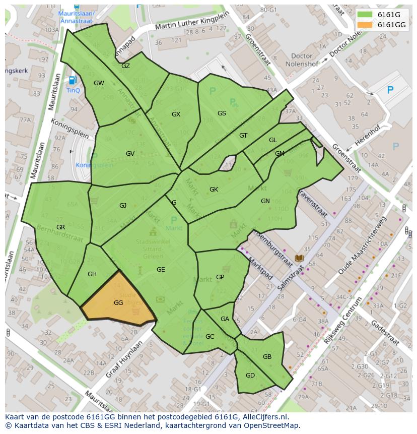 Afbeelding van het postcodegebied 6161 GG op de kaart.