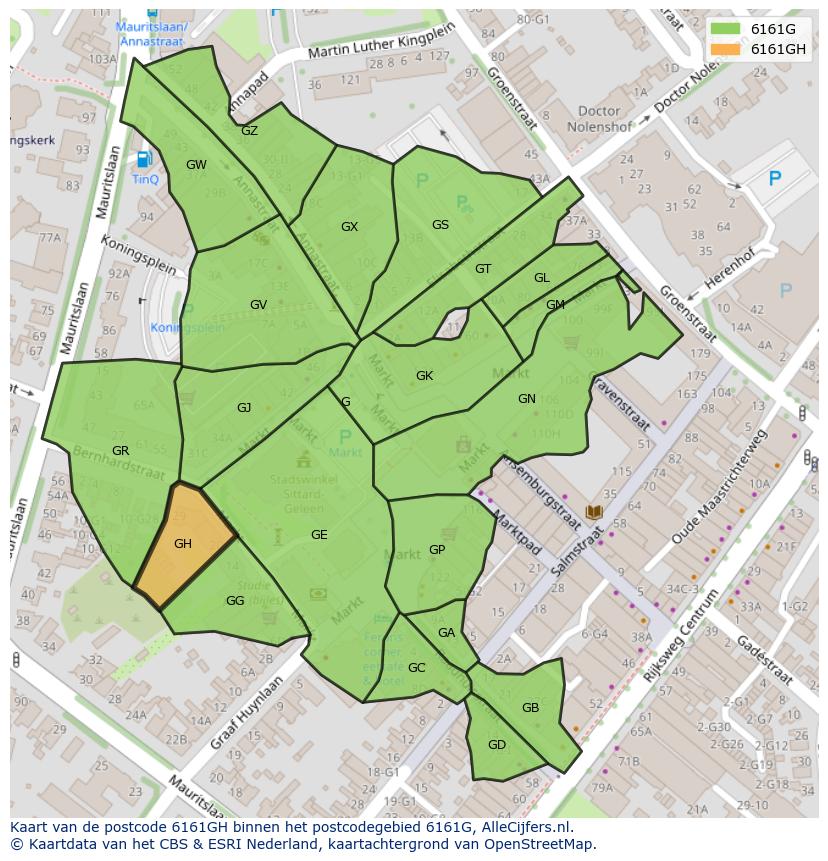Afbeelding van het postcodegebied 6161 GH op de kaart.